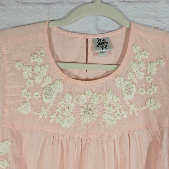 MM Ivy Jane Pink Embroidered Top Womens Size M 100% Cotton Boho Cottage Feminine - Picture 2 of 10